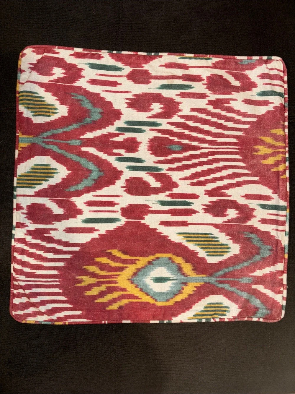 Pottery Barn Red Ikat Accent Pillow Cover with Teal and Mustard Accents